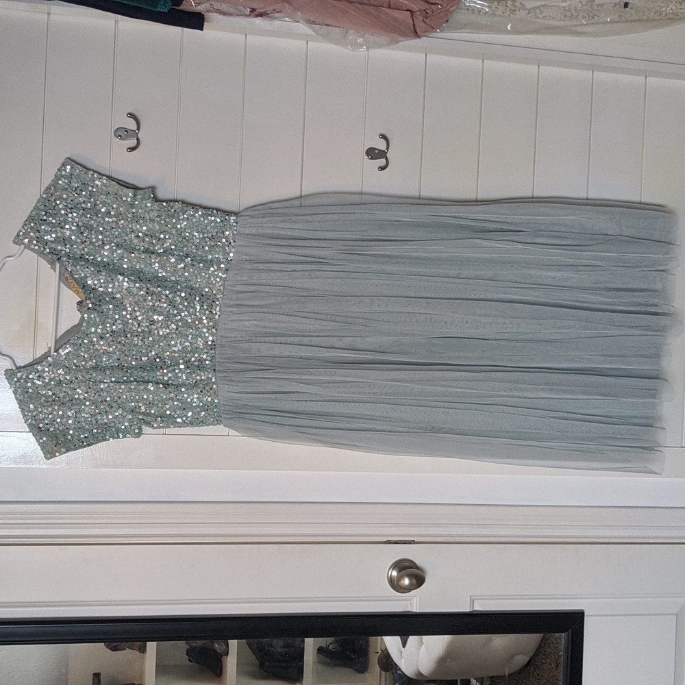 Maya Maternity Baby Blue Sequined/Tulle Dress, size 10